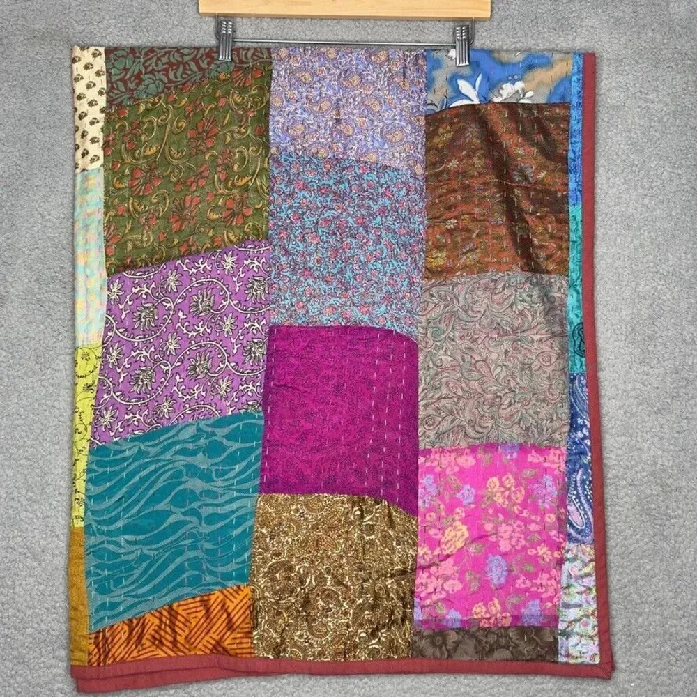 Hand Stitched Quilt Blanket Patchwork Multicolor Rust‎ Fall Tones 59